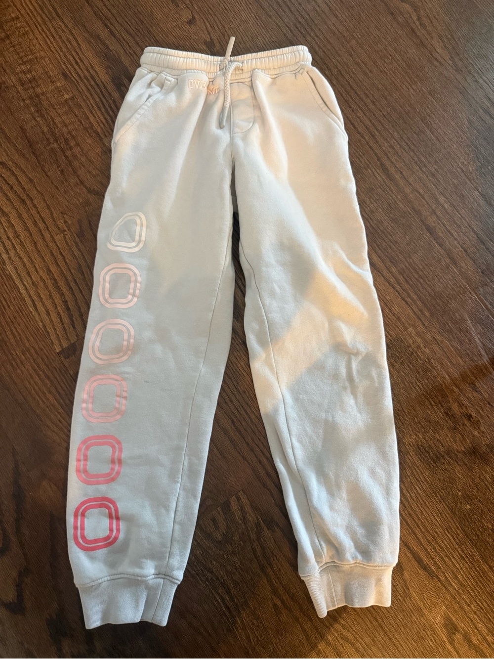 Kids Light Gray Joggers with Pink Graphic Circles